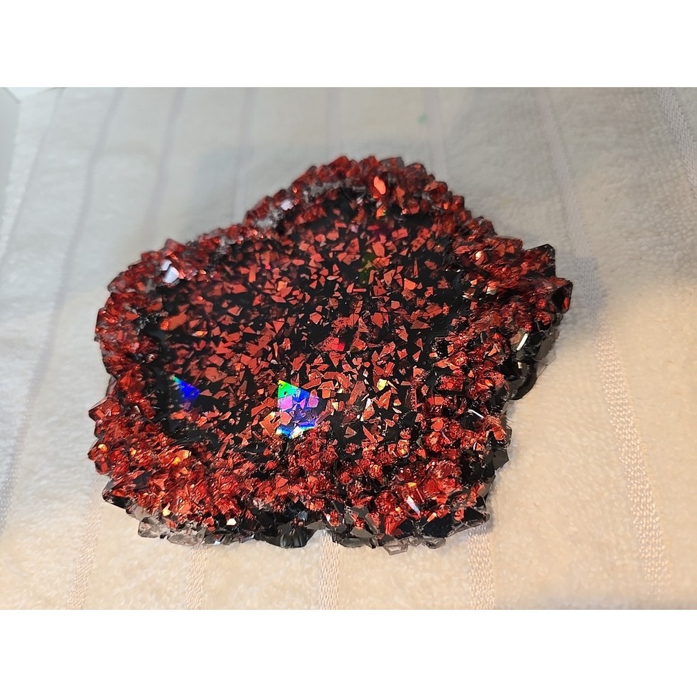 Handmade Resin Crystal Edge Wavy Trinket Holder Red Black‎ Glitter 776